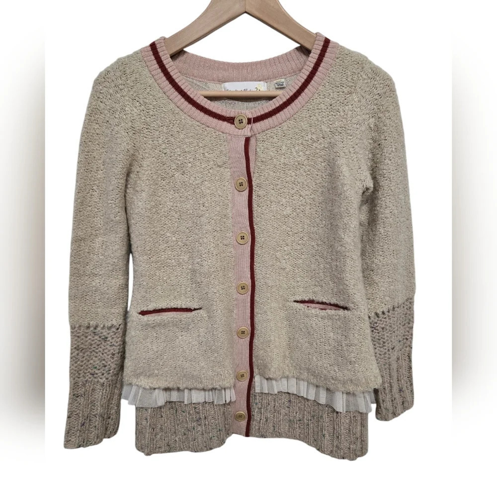 Charlie & Robin Anthropologie Ruffled Tiered Cardigan Sweater XS